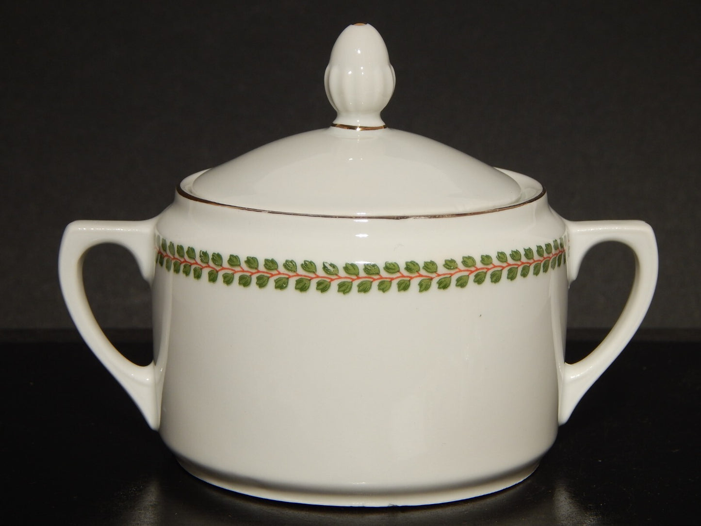 ANTICO IMPERO SERVIZIO CAFFÈ PORCELLANA BIANCA GHIRLANDE PICCOLE FOGLIE VERDI