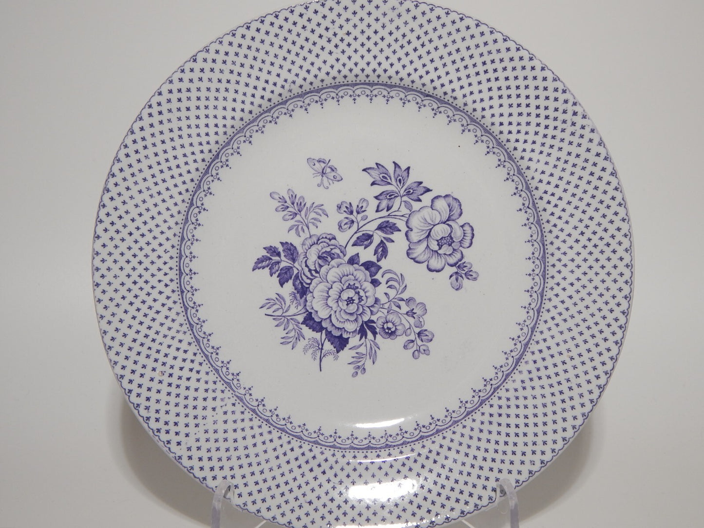 ANTICO SET 18 PIATTI CERAMICA STAFFORDSHIRE PRIMAVESI 1860 ERMINE BORDER VIOLA