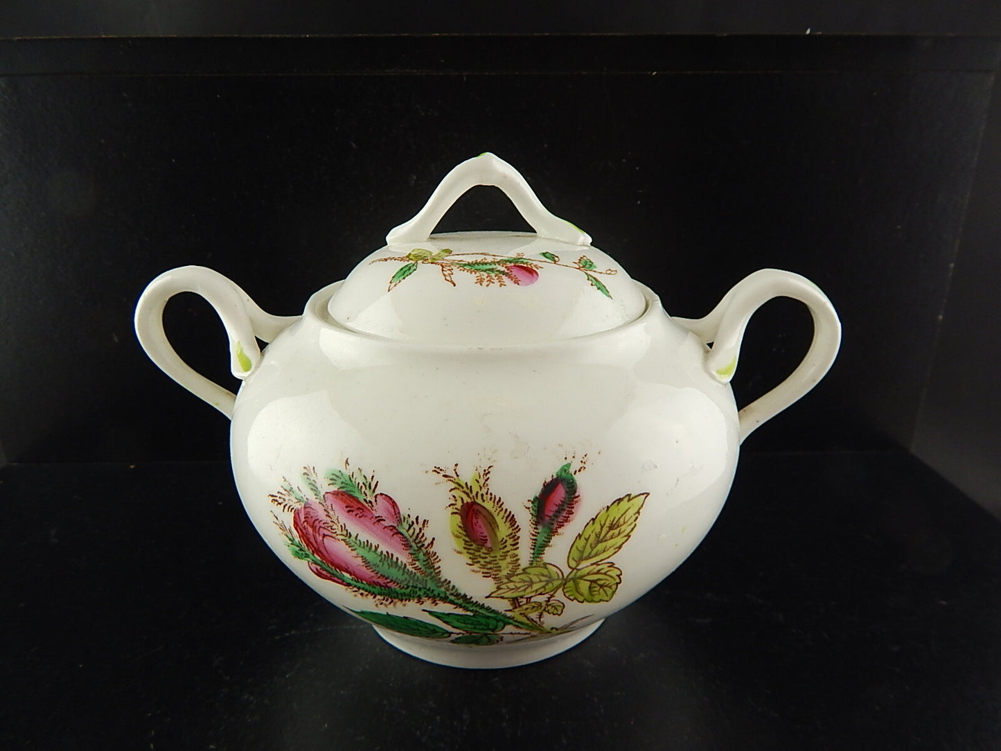 ANTICA ART NOUVEAU LIBERTY ZUCCHERIERA POTICHE PORCELLANA DIPINTA MANO ROSA