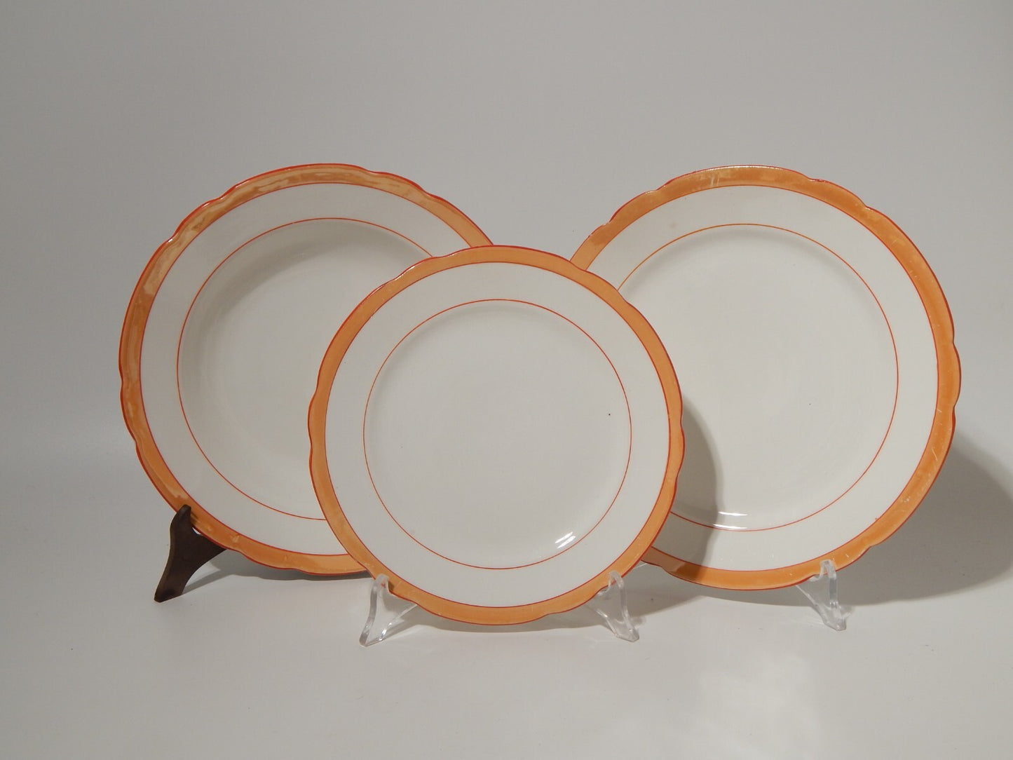 ANTICO ART DECO SERVIZIO TAVOLA 18 PIATTI CERAMICA REVELLI LAVENO FASCIA ARANCIO