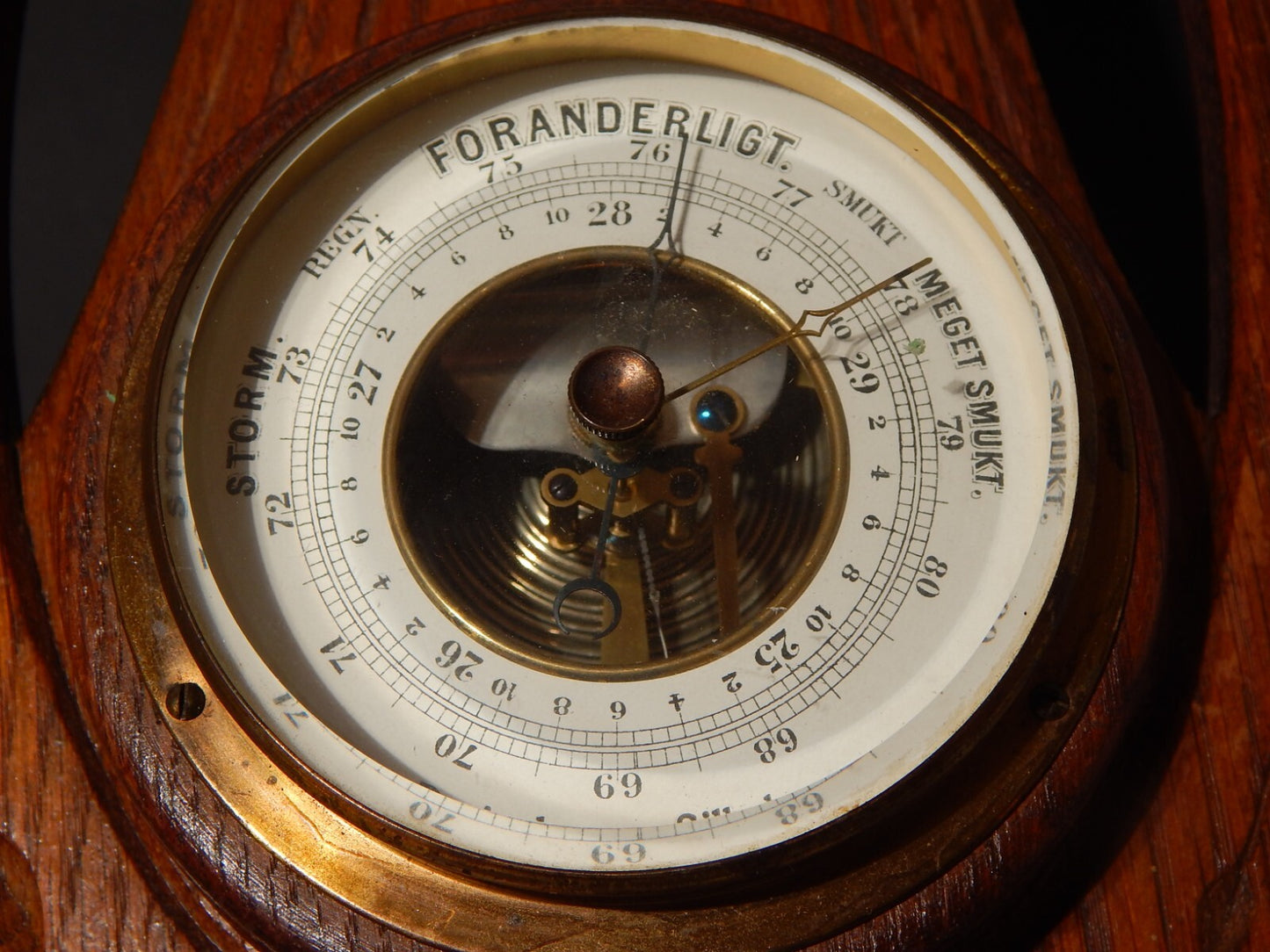 ANTICO EPOCA LIBERTY ART DECO BAROMETRO ANEROIDE E TERMOMETRO SU STRUTTURA LEGNO