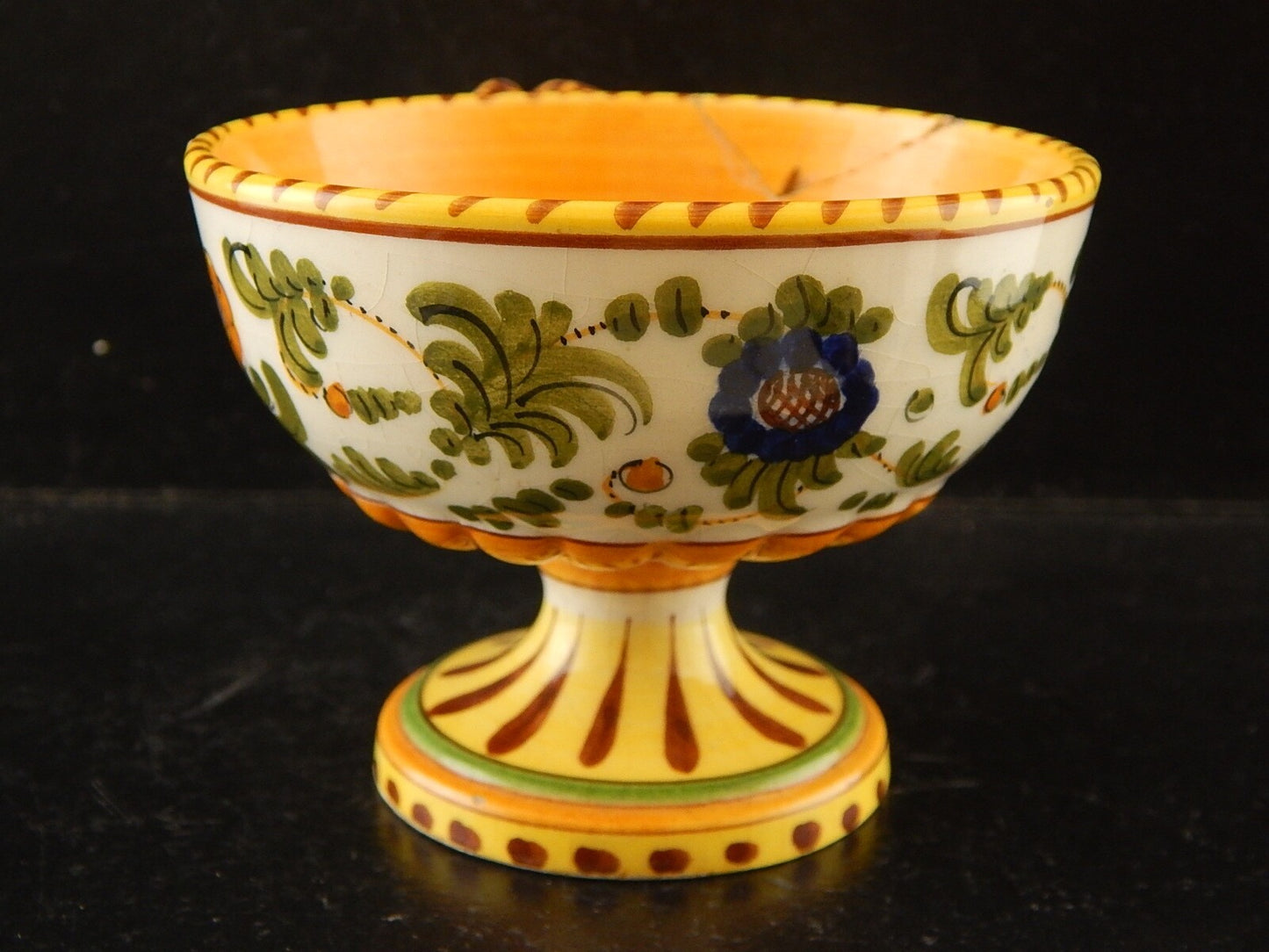 ANTICA TAZZA MAIOLICA CERAMICA POLICROMA FANTECHI ANSA A SERPE PRIMO 900 #8905