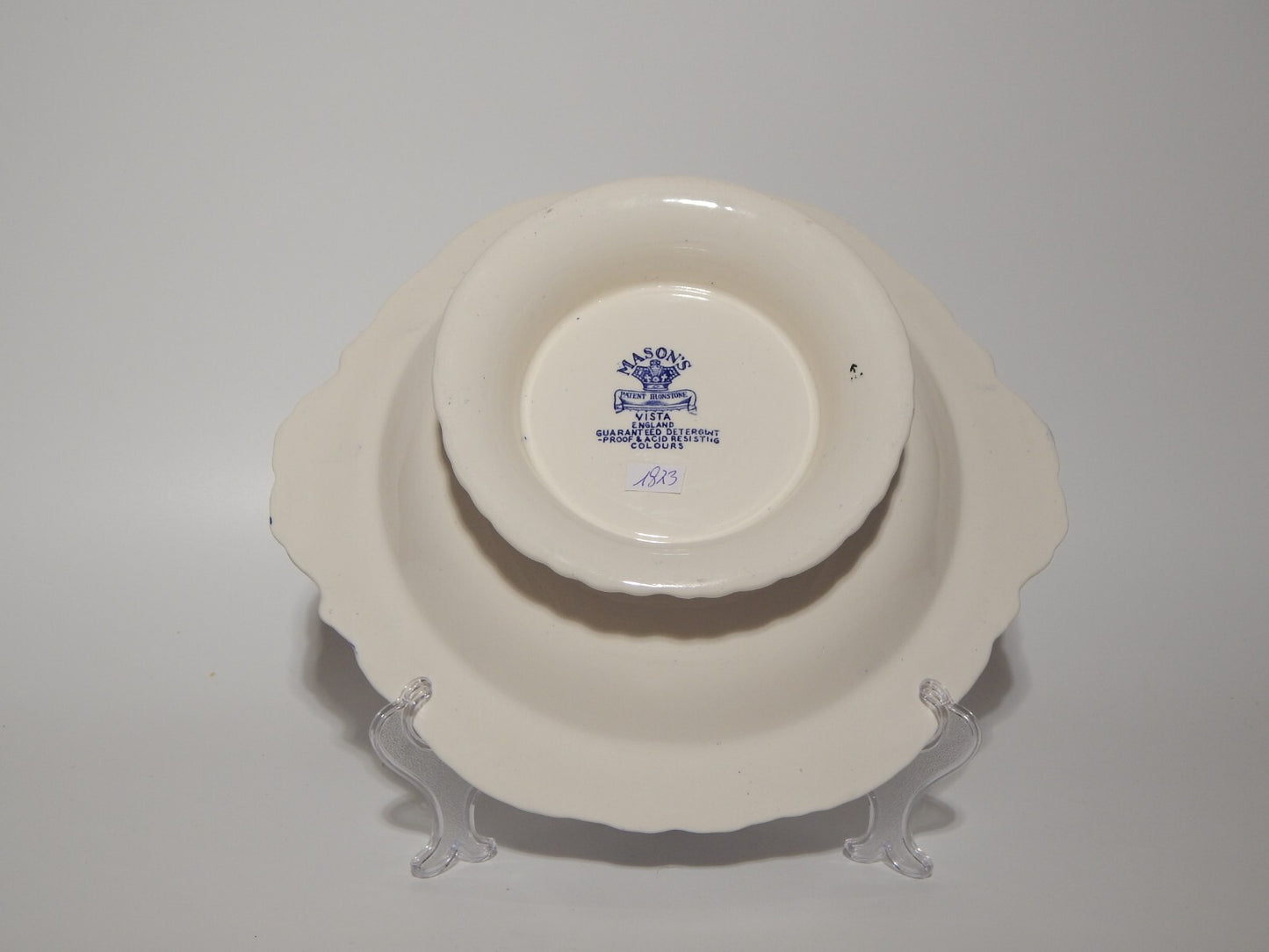 ANTICA LEGUMIERA CENTROTAVOLA CERAMICA INGLESE MASON’S DECORO VISTA BIANCO BLU
