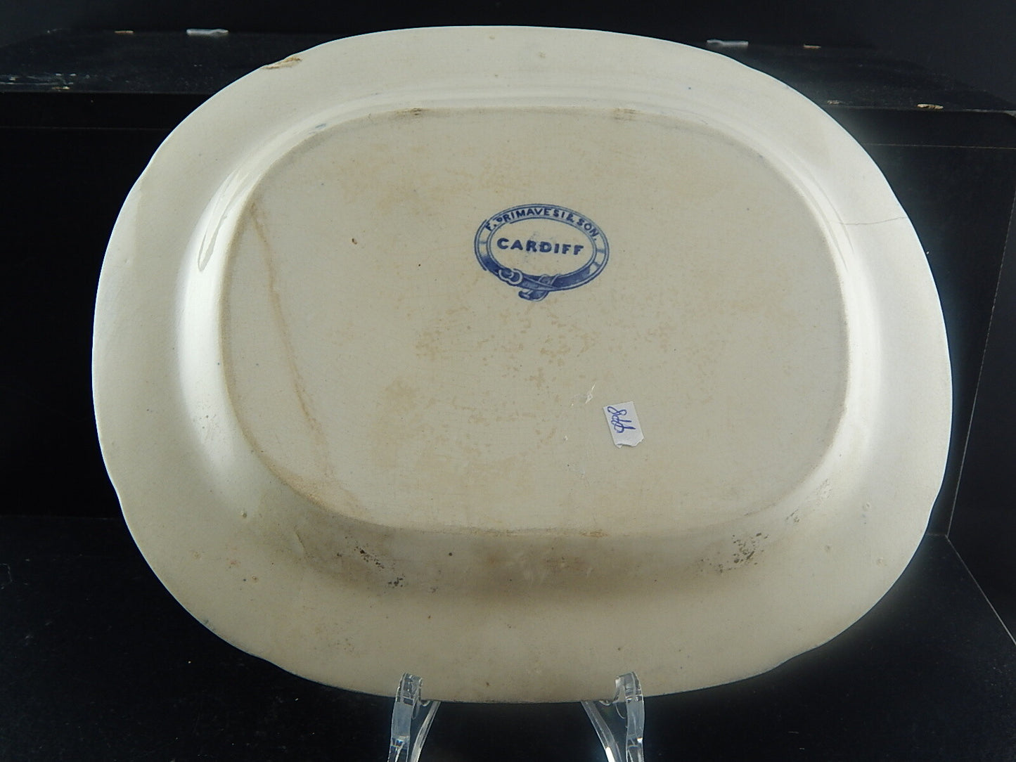 ANTICO VASSOIO PIATTO PORTATA CERAMICA WILLOW PRIMAVESI &SON CARDIFF 1870 #918