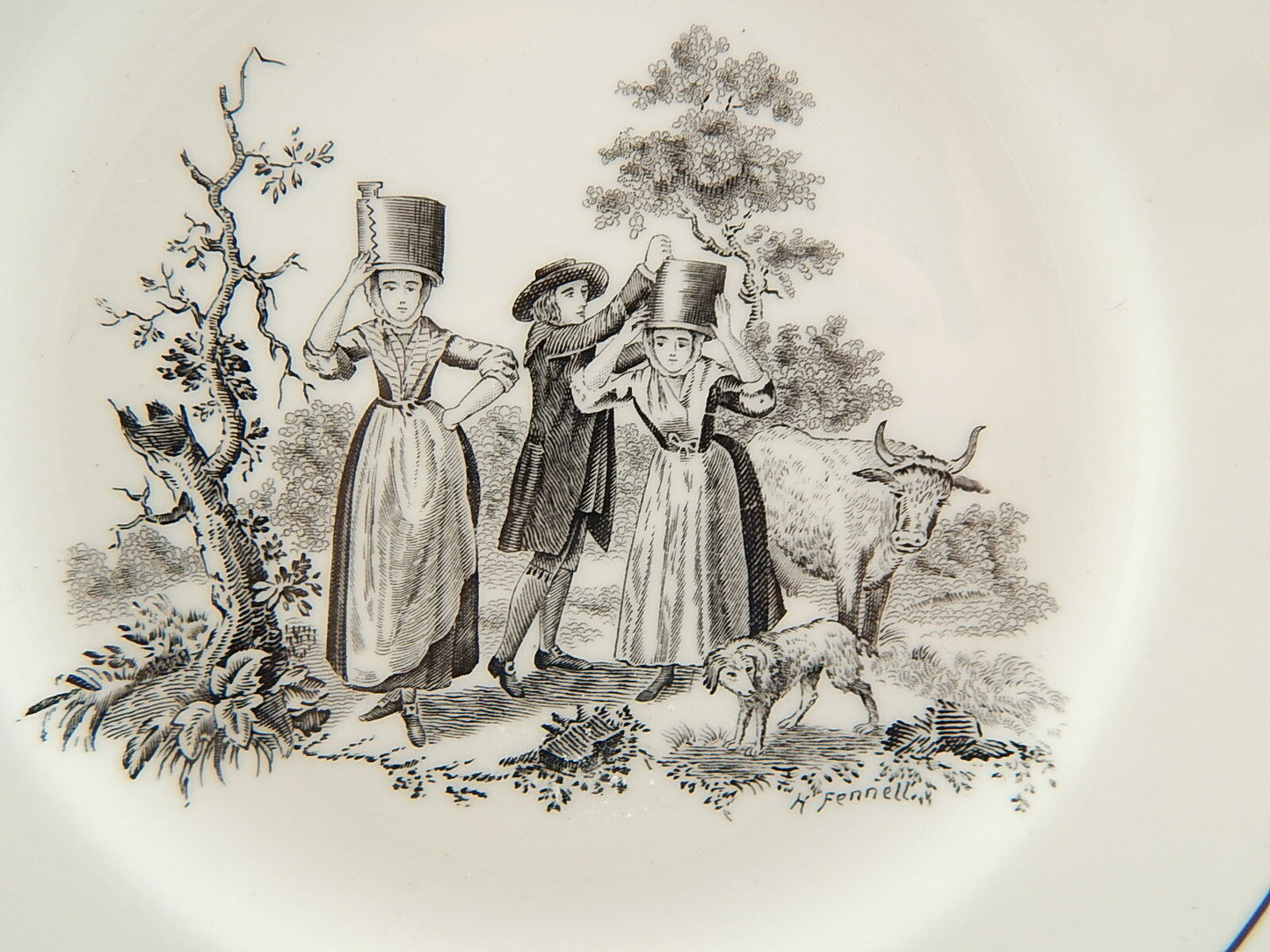 ANTICO PIATTO PORCELLANA ROYAL CHELSEA LITOGRAFIA H. FENNELL PASTORALE