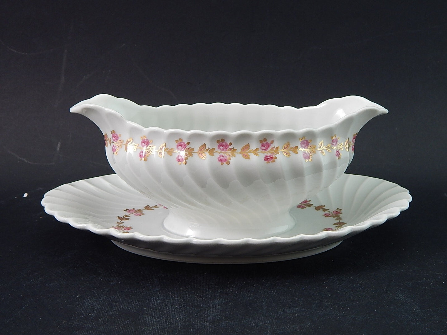 VINTAGE ELEGANTE SALSIERA PORCELLANA BIANCA FIORELLINI LIMOGES HAVILAND
