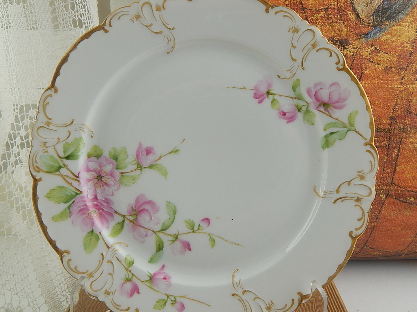 ANTICO PIATTO PORCELLANA ART NOUVEAU ROYAL COPENHAGEN TIFFANY ROSA CANINA DIPINT