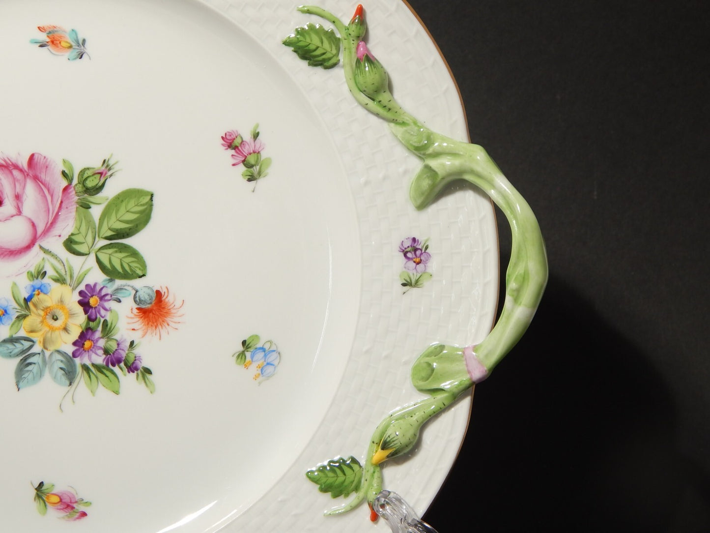 PREZIOSO HEREND VASSOIO CON MANICI PORCELLANA BOUQUET DE FLEURS