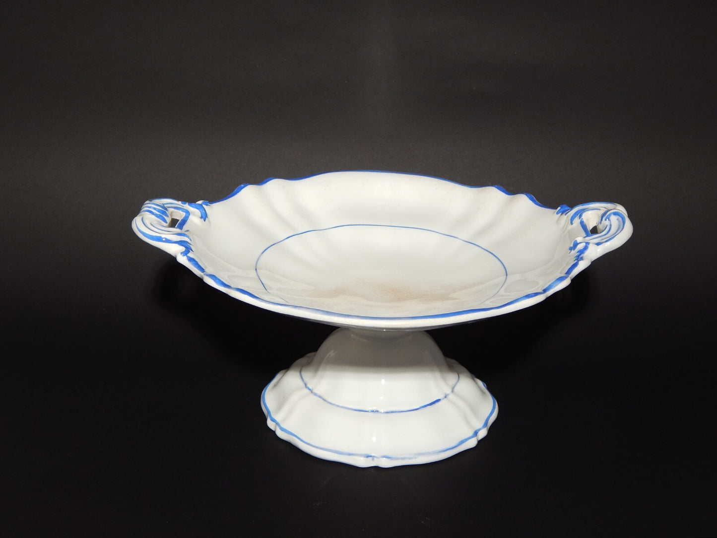 ANTICA ALZATA FRUTTIERA CENTROTAVOLA CERAMICA BIANCA BLU RICHARD MILANO FINE'800