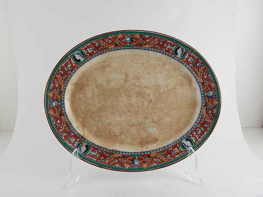 ANTICO PIATTO PORTATA VASSOIO CERAMICA PORCELLANA INGLESE XIX SEC. DECORO URBINO