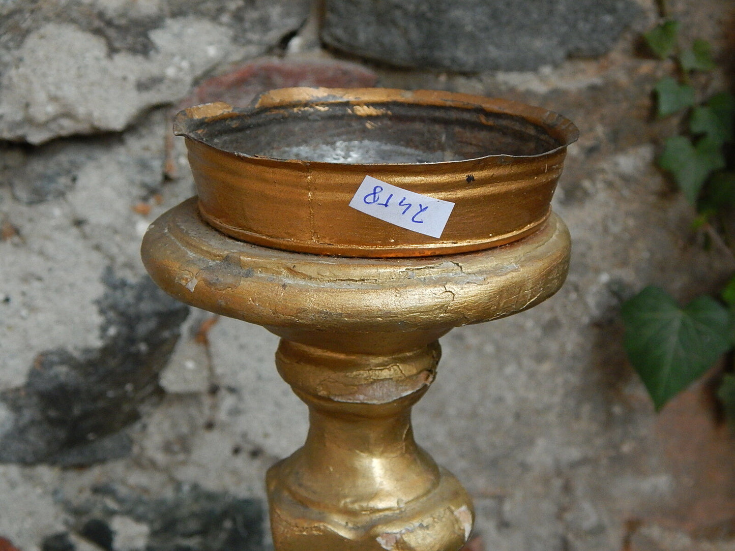 ANTICO ARTE SACRA CANDELABRO CANDELIERE TORCIERA LEGNO SCOLPITO DORATO XIX SEC