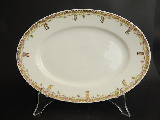 ANTICA RARO VASSOIO PORCELLANA GINORI LIBERTY GHIRLANDE DI ROSE ORO ZECCHINO