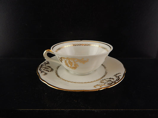 ANTICA TAZZA CAFFÈ PORCELLANA BIANCA ORO PORCELAINE COMPAGNIE NATIONALE DIFETTO
