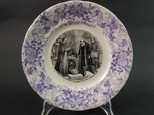 ANTICO PIATTO CERAMICA OPAQUE DE SARREGUEMINES 1800 COLLEZIONE INVENZIONI #1496