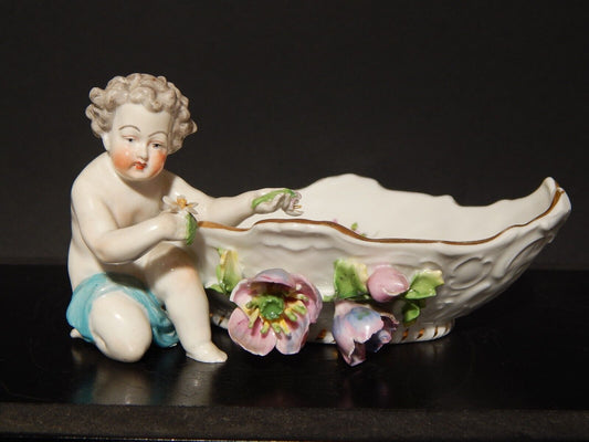 ANTICO PREZIOSO PUTTO CON CIOTOLA PORCELLANA DRESDEN CARL THIEME PRIMO 900