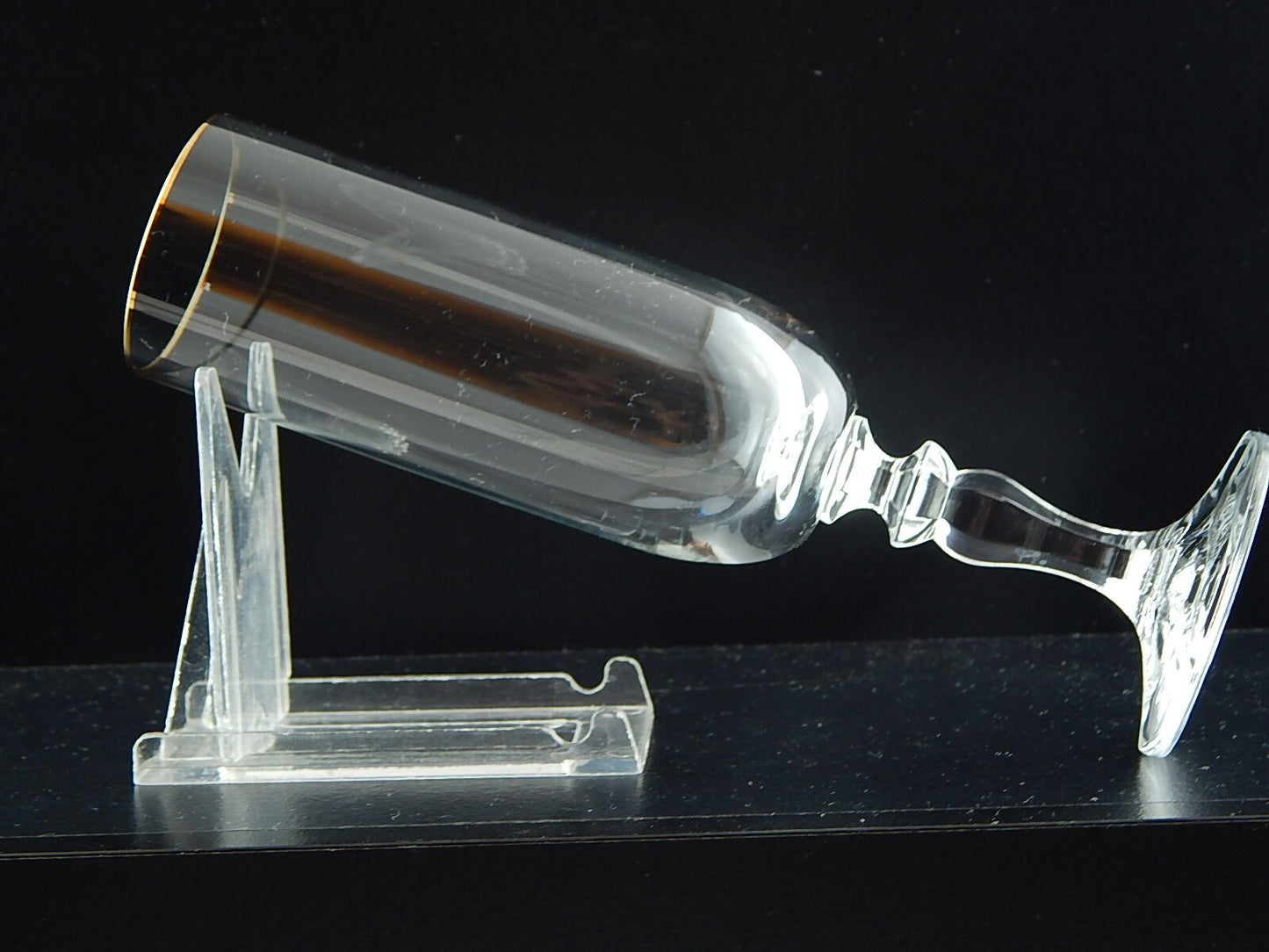 VINTAGE BICCHIERE CALICE FLÛTE CRISTALLO BOEMIA PROFILO ORO ZECCHINO