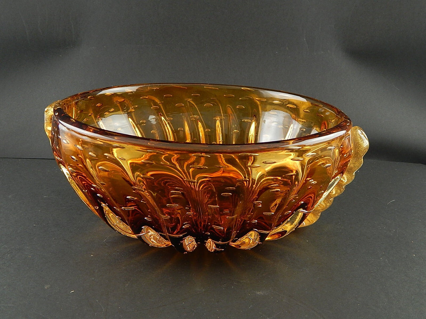 PREZIOSO RARO ART DECO CENTROTAVOLA VASCA VETRO SOFFIATO FIRMATO TOSO MURANO