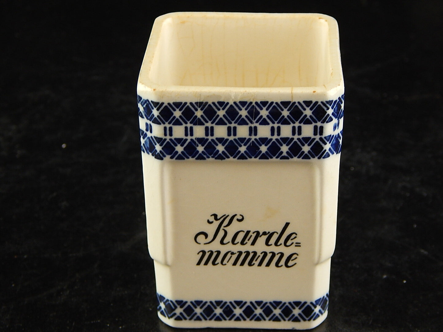 ANTICO BARATTOLO SPEZIE CERAMICA CARDAMOMO CUCINA ART DECO PRIMO 900 BIANCO BLU