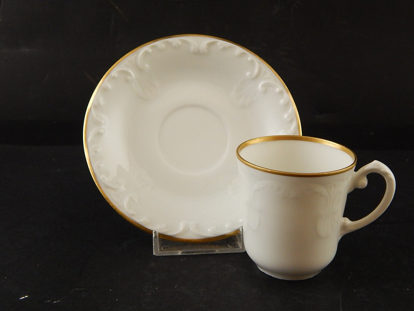 PREZIOSO SET CAFFE' TAZZINA PORCELLANA LIMOGES GIRAUD BIANCA PROFILO ORO