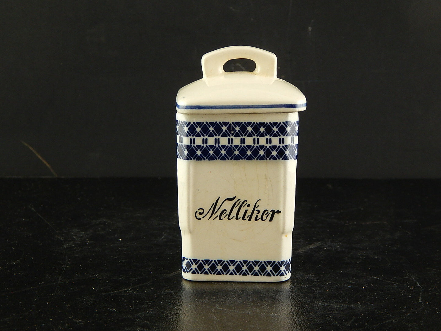 ANTICO BARATTOLO SPEZIE CERAMICA CUCINA ART DECO PRIMO 900 BIANCO BLU