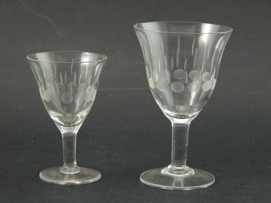 ANTICO ELEGANTE RARO ART DECO SERVIZIO 8 CALICI DESSERT CRISTALLO MOLATO INCISO