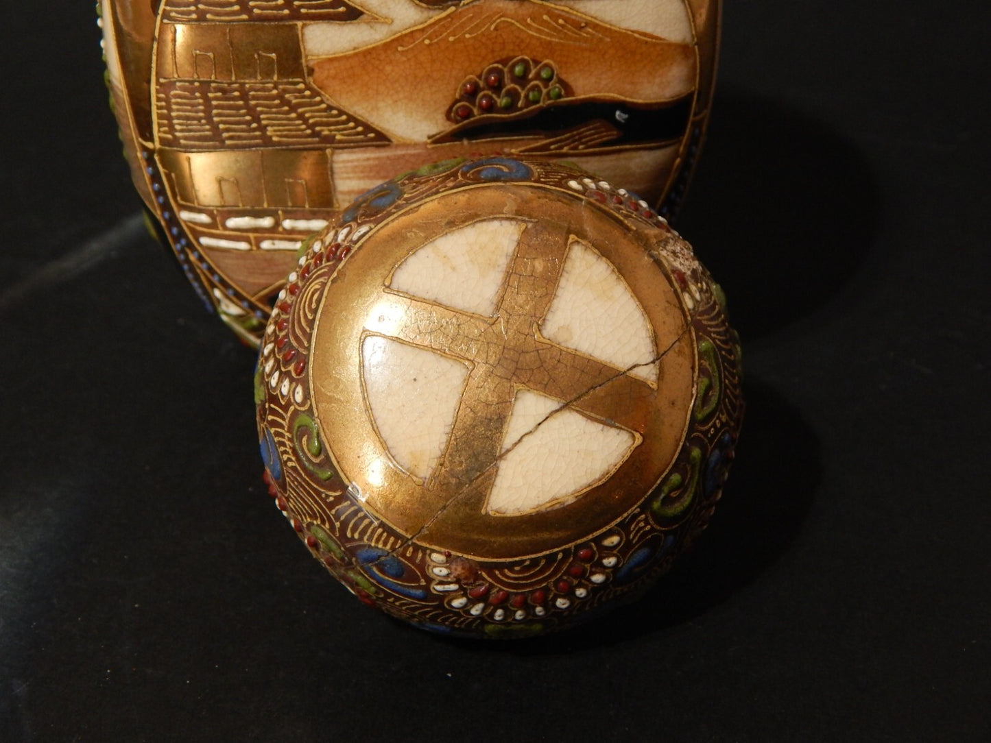 ANTIQUARIATO ORIENTALE 1920 VASO URNA CERAMICA GIAPPONE SATSUMA KINKOZAN TSUKURU