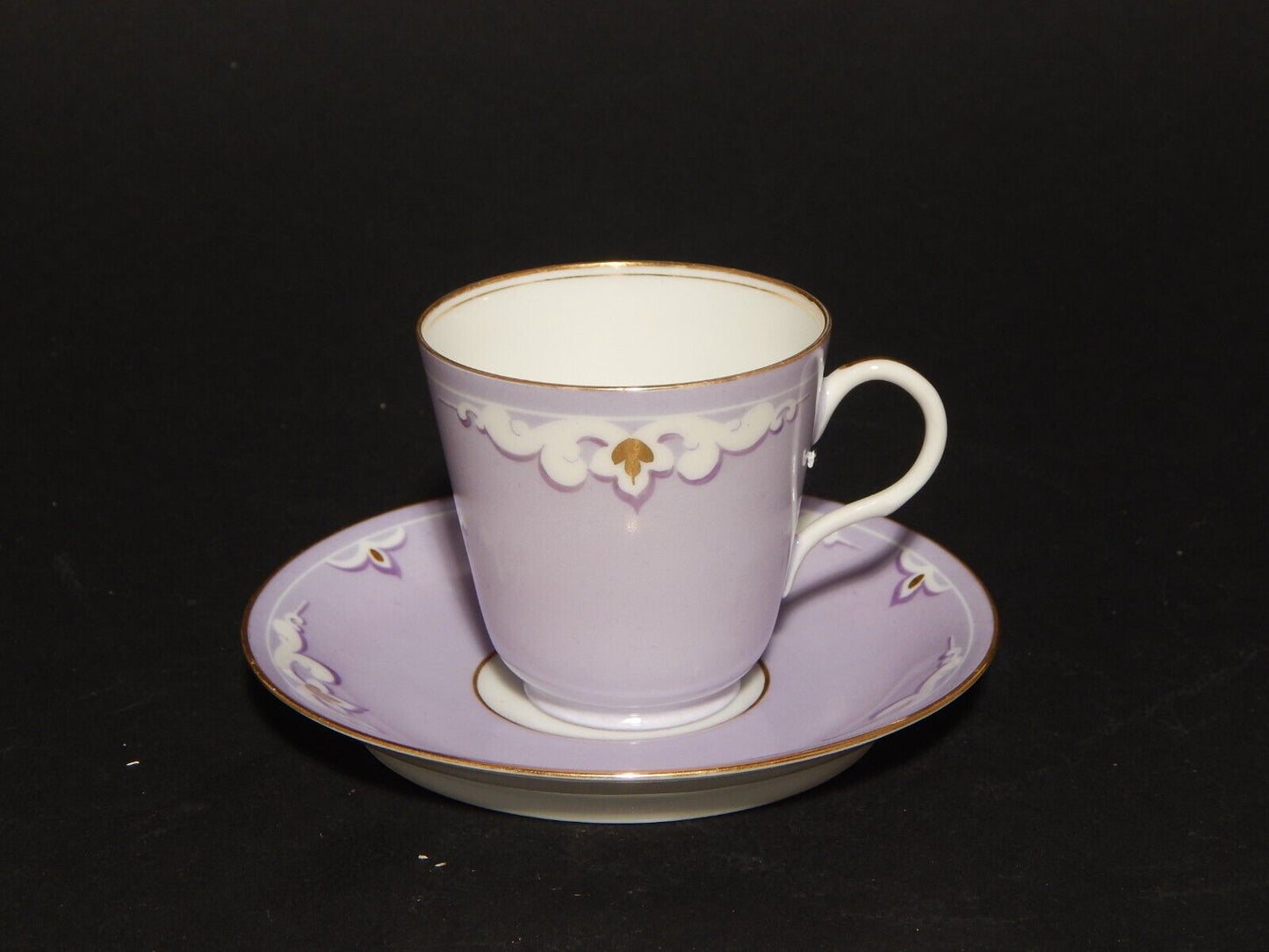 ANTICO RARO LIBERTY SERVIZIO 6 TAZZINE CAFFE' FINISSIMA PORCELLANA VIOLA LILLA