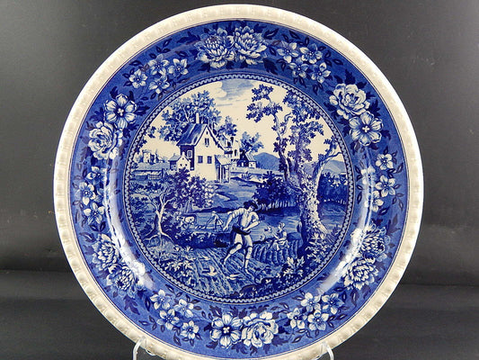 ANTICO VASSOIO PIATTO CERAMICA VILLEROY&BOCH DECORO RUSTICANA BIANCO BLU CM 33