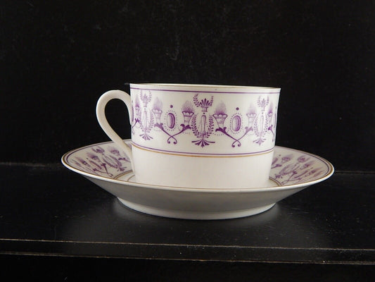 ANTICA PREZIOSA TAZZA TE' STILE IMPERO IN PORCELLANA BIANCA DECORATA VIOLA ORO