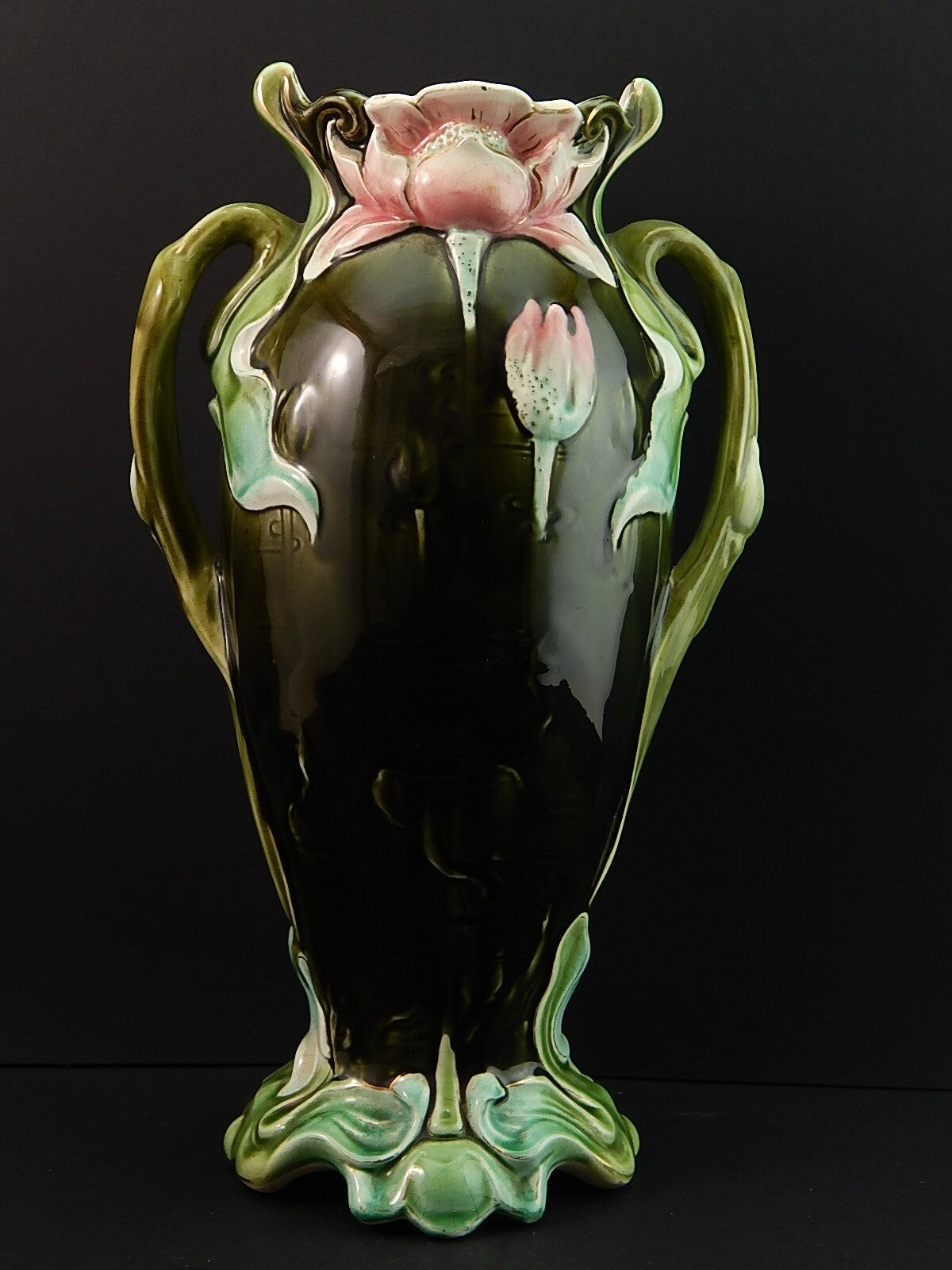 ANTICO RARO PREZIOSO ART NOUVEAU VASO BARBOTINE CERAMICA GUSTAVE DE BRUYN LILLE