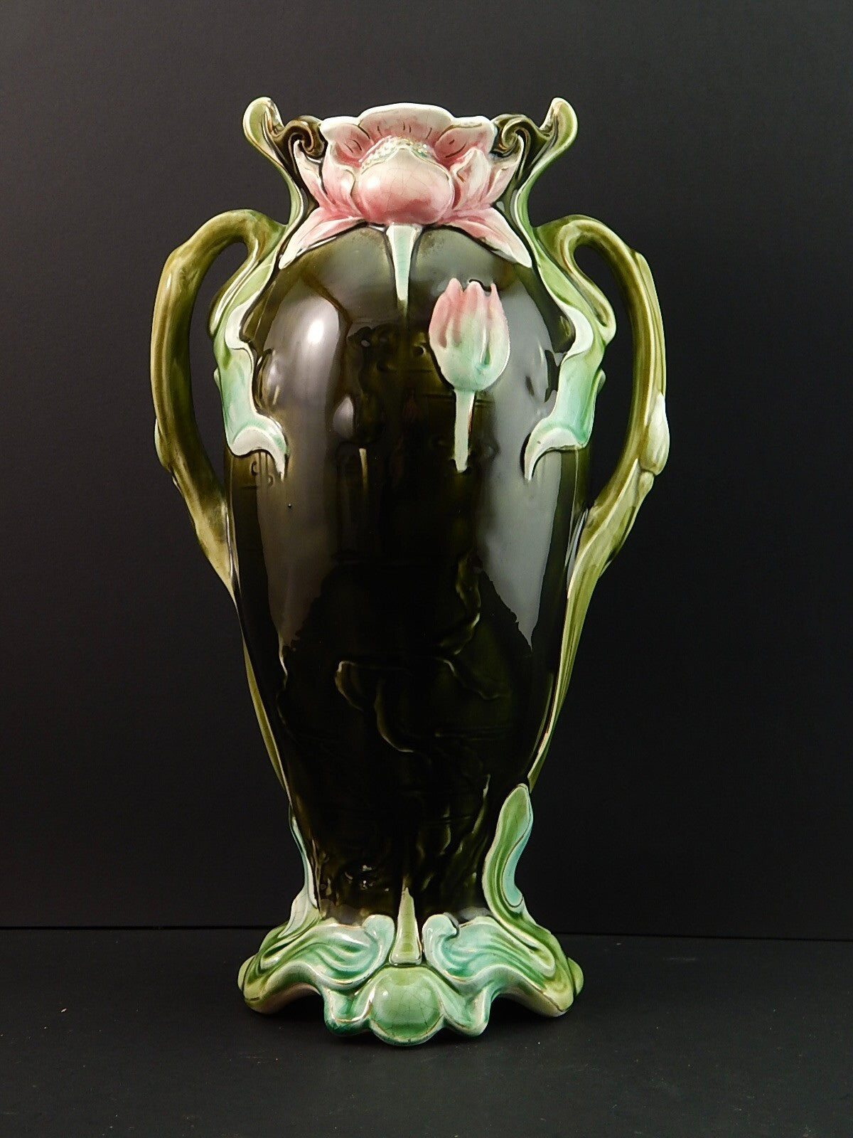 ANTICO RARO PREZIOSO ART NOUVEAU VASO BARBOTINE CERAMICA GUSTAVE DE BRUYN LILLE