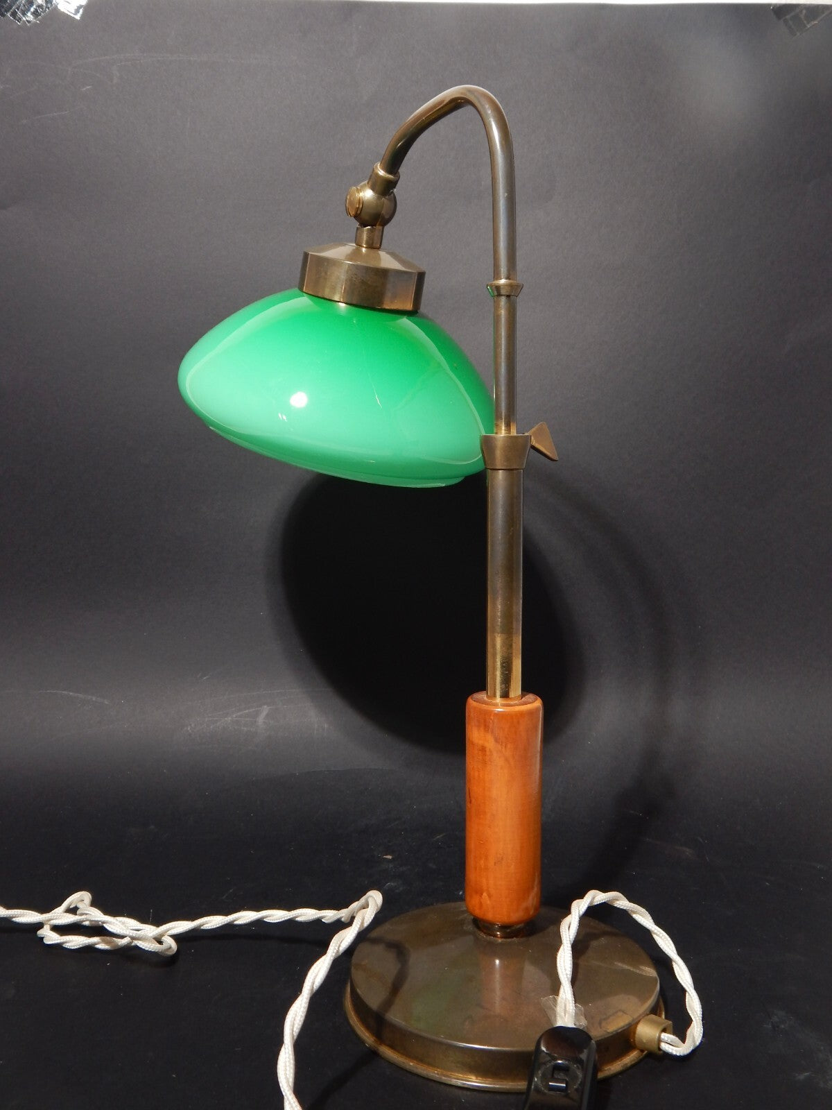 RETRO LAMPADA TAVOLO SCRIVANIA ART DECO MINISTERO PARALUME VETRO VERDE OPALINO