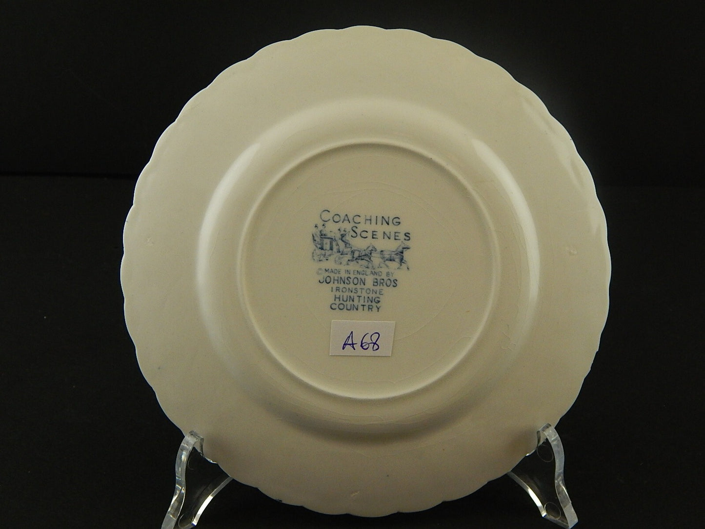 VINTAGE AUTENTICO PIATTO CM 16 PORCELLANA JOHNSON BROS COACHING SCENE DIFETTO