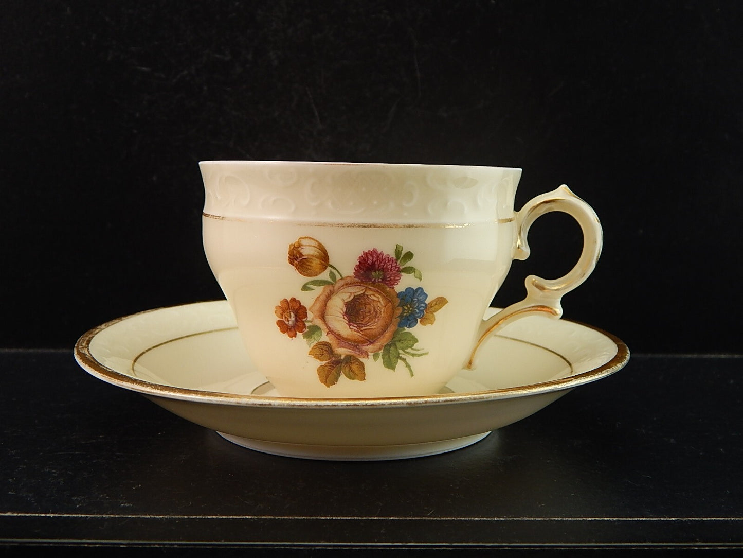 ANTICA TAZZA KPM COPENHAGEN PORCELLANA BOUQUET DI FIORI E ORO DEL 1924 #1203