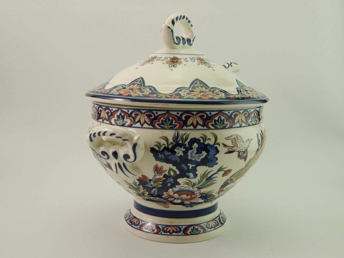 VINTAGE ZUPPIERA E MESTOLO CENTROTAVOLA CERAMICA VIEUX RHODES BOCH FATTA A MANO