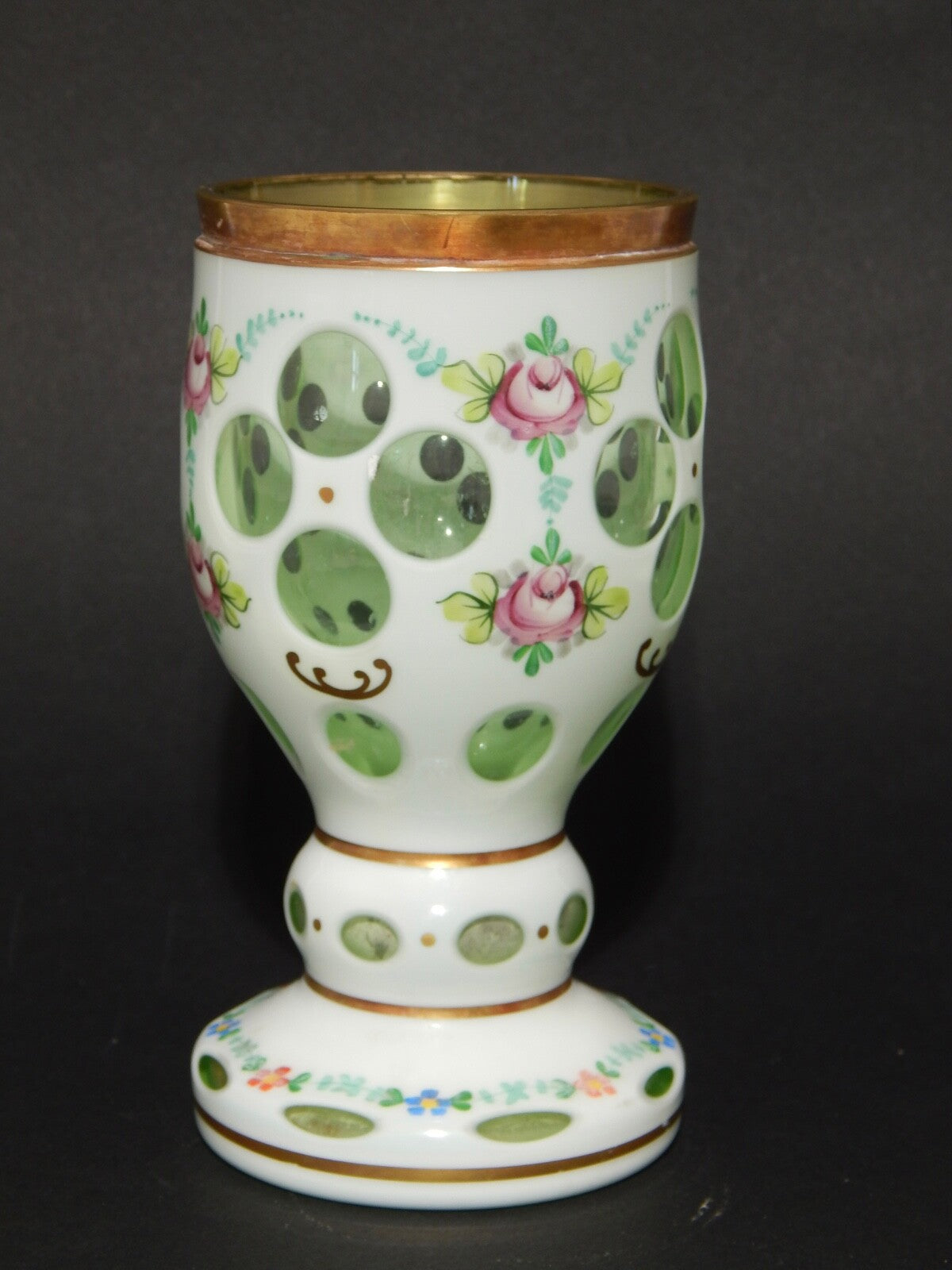 ANTICO PREZIOSO BICCHIERE BOCCALE CRISTALLO BOEMIA BIEDERMEIER INCAMICIATO