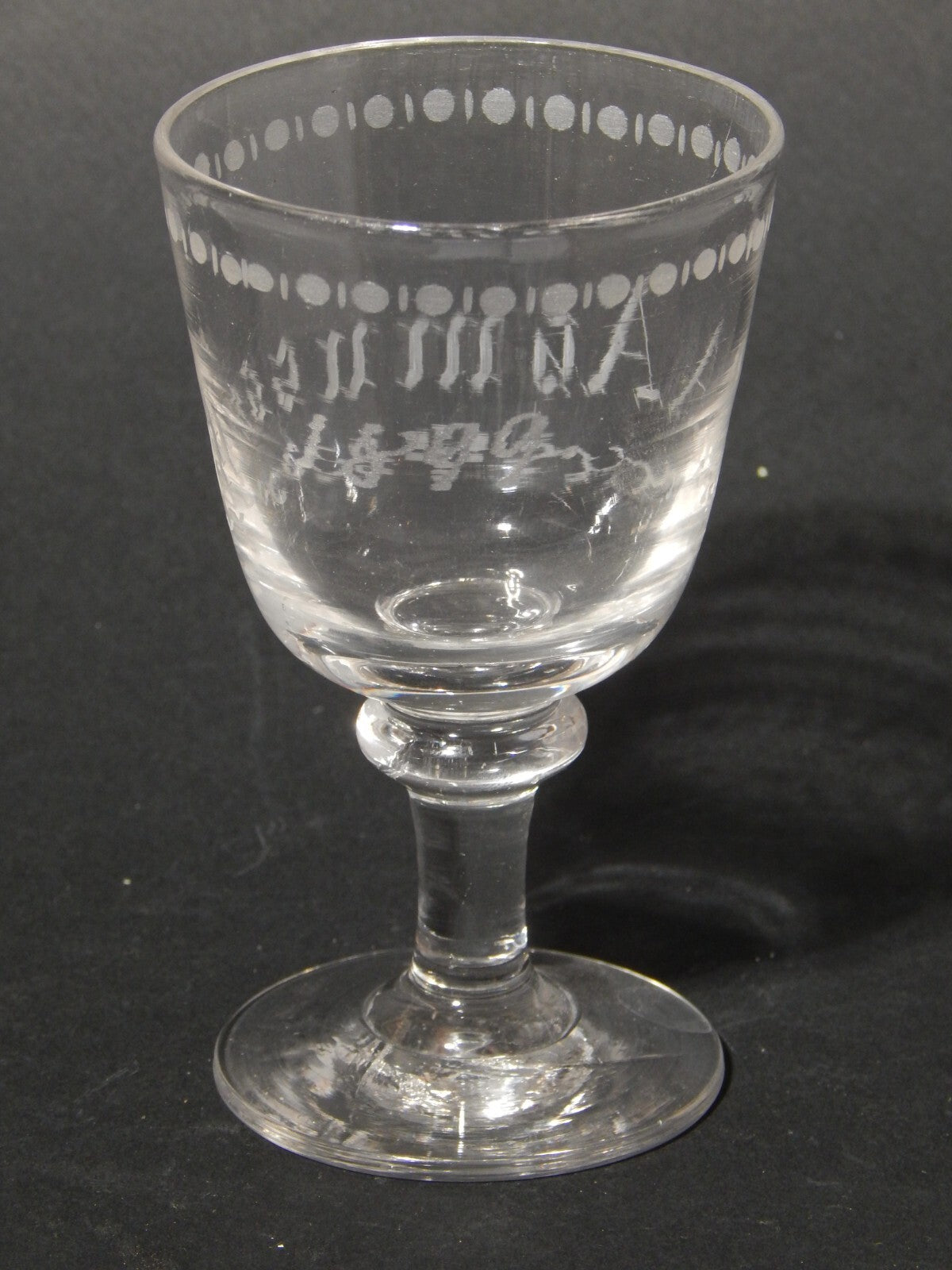 ANTICO COLLEZIONE CALICE CRISTALLO INCISO RECA DATA E NOME 1899 ASMUSSEN