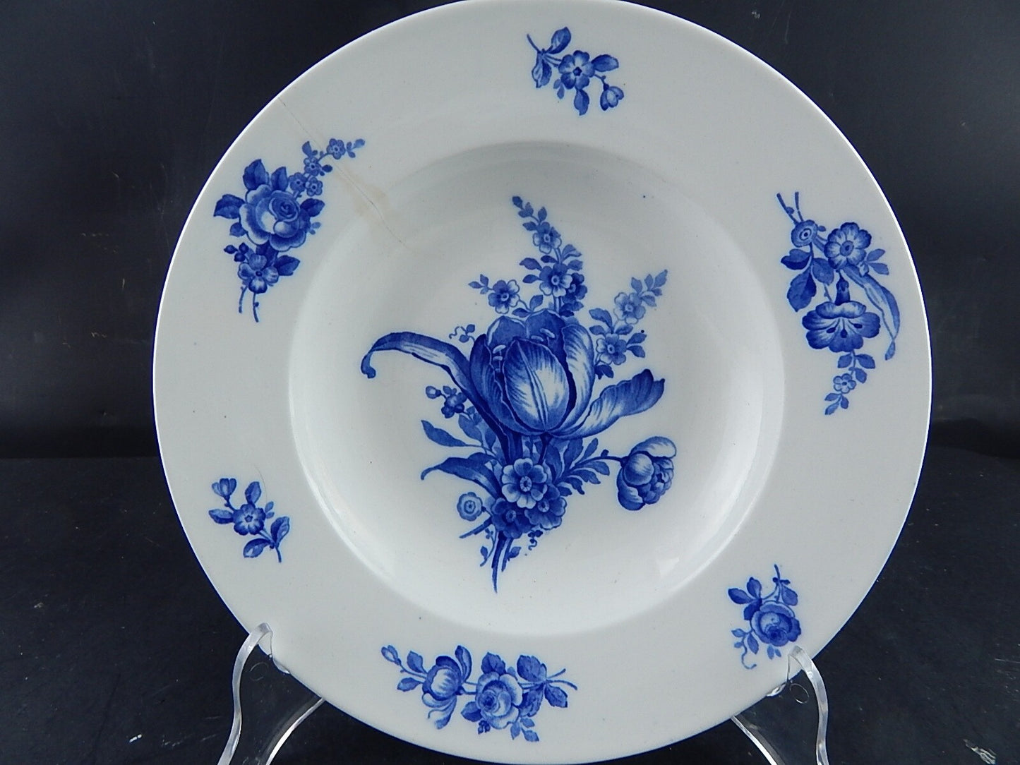 ANTICO ART DECO PIATTO FONDO VILLEROY&BOCH PORCELLANA BIANCA FIORI BLU #
