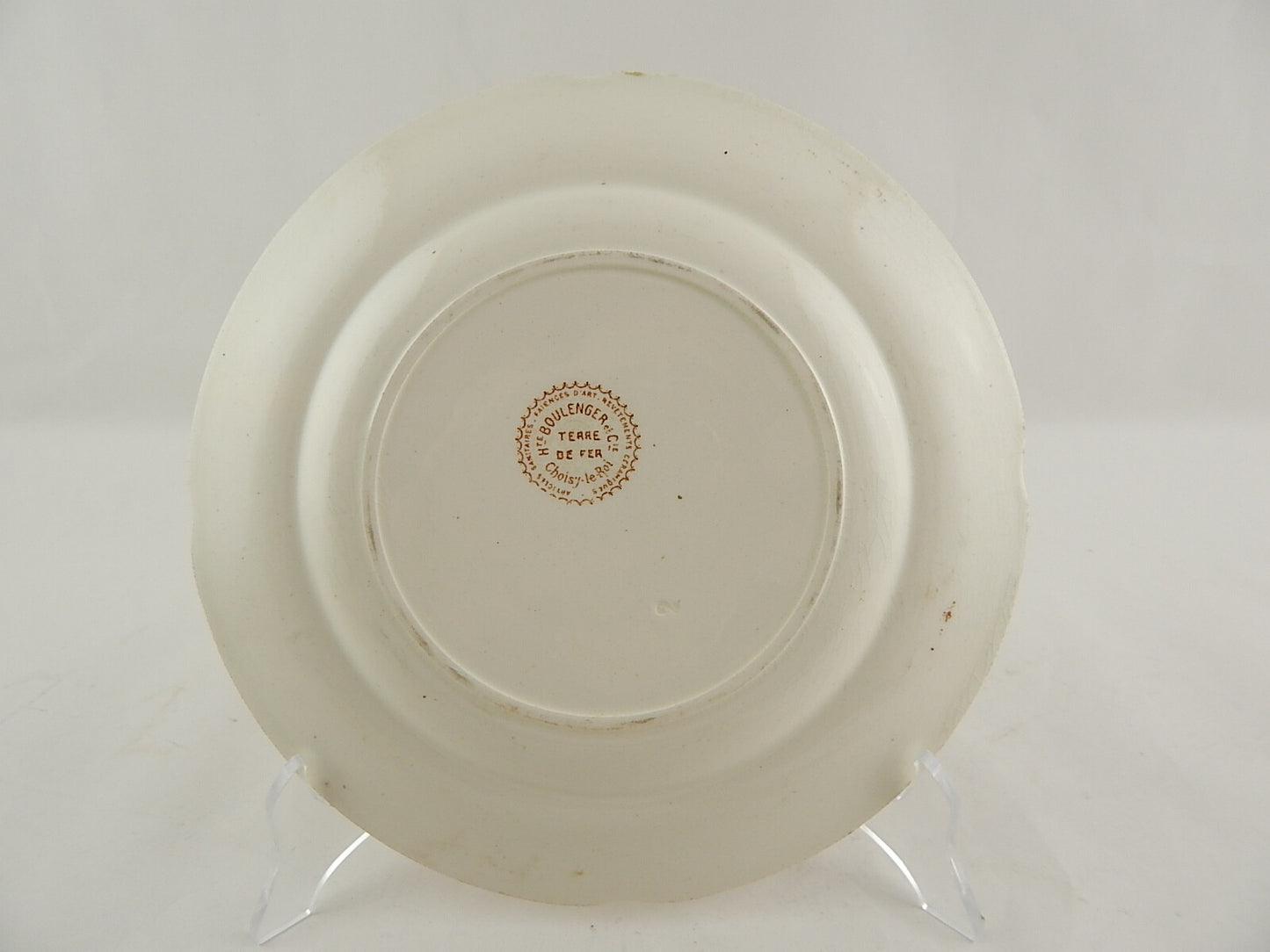 ANTICO PIATTO MAIOLICA CERAMICA CHOISY LE ROI H. BOLULENGER 1836 TERRE DE FER