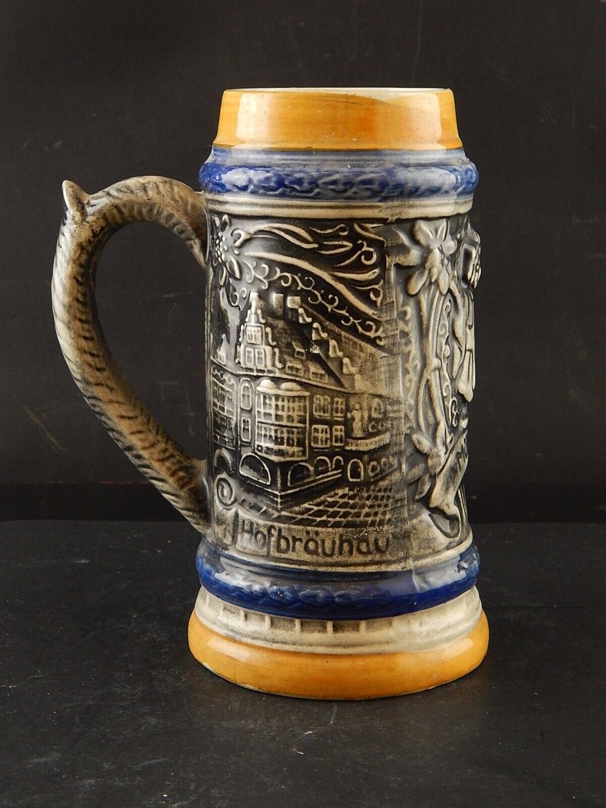 ANTICO AUTENTICO BOCCALE BIRRA MUNCHEN FRAUENKIRCHE CERAMICA TEDESCO COLLEZIONE