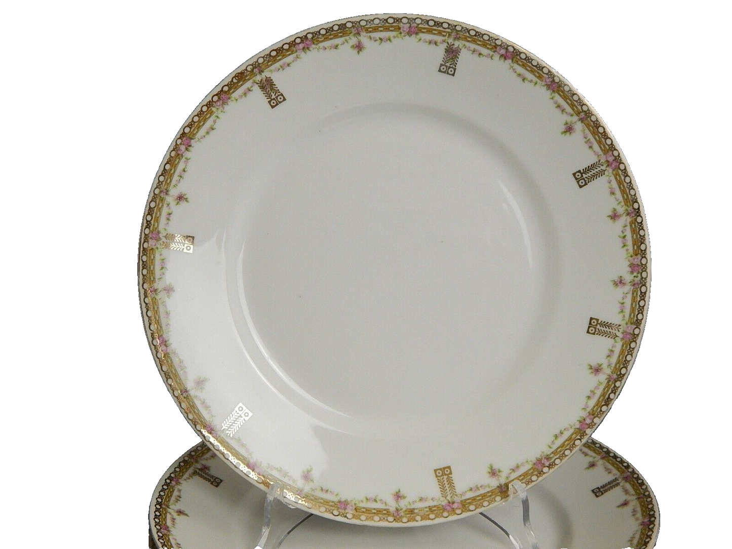 ANTICO SERVIZIO 6 PIATTI PIANI PORCELLANA GINORI LIBERTY GHIRLANDE DI ROSE E ORO