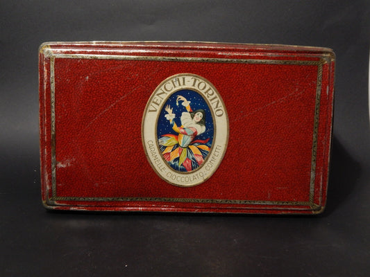 ANTICA RARA SCATOLA LATTA CARAMELLE VENCHI TORINO PUBBLICITARIO ARLECCHINO