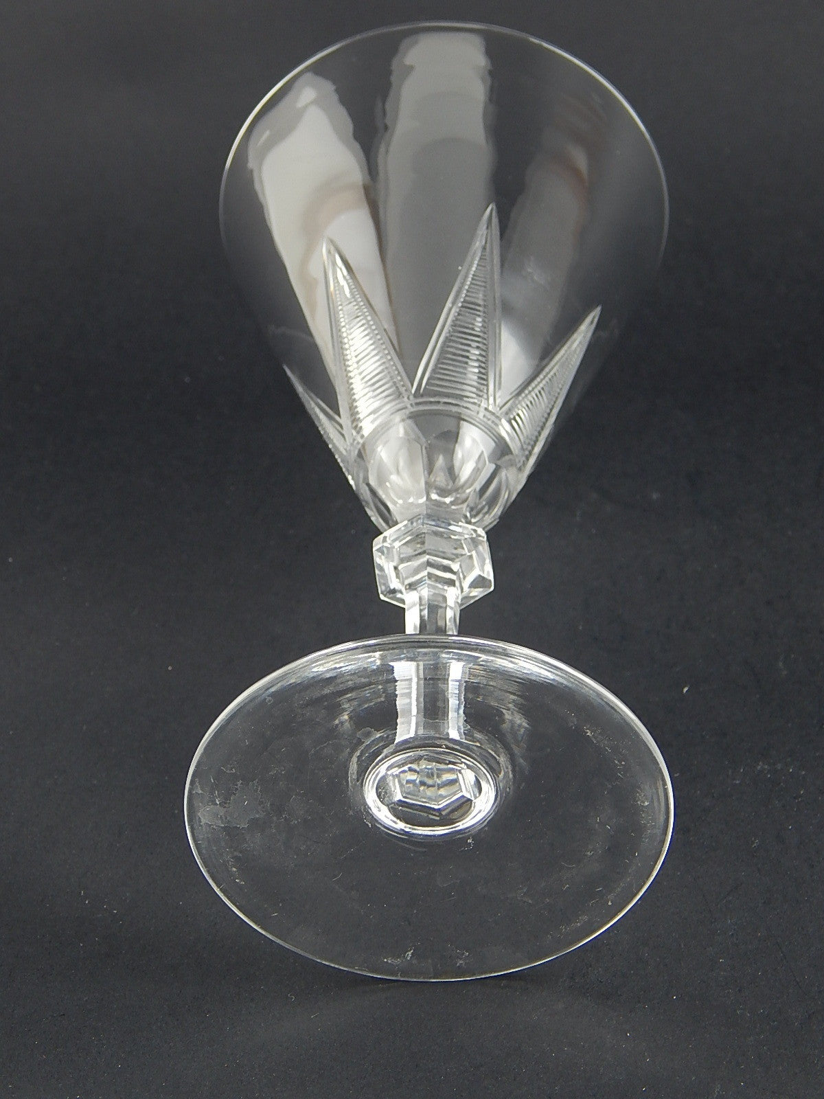 ANTICO BICCHIERE CALICE CRISTALLO INCISO PUNTA DIAMANTE EPOCA ART DECO