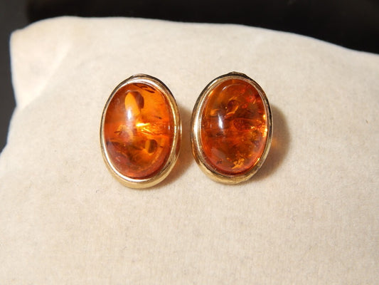 VINTAGE ORECCHINI ANNI 60 MONTATURA ARGENTO PLACCATI IN ORO E AMBRA DEL BALTICO