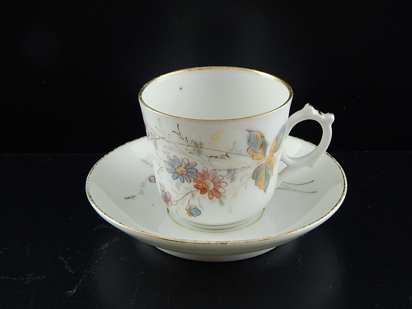 ANTICA PREZIOSA RARA TAZZA E PIATTINO PORCELLANA METÀ 800 DIPINTA A MANO