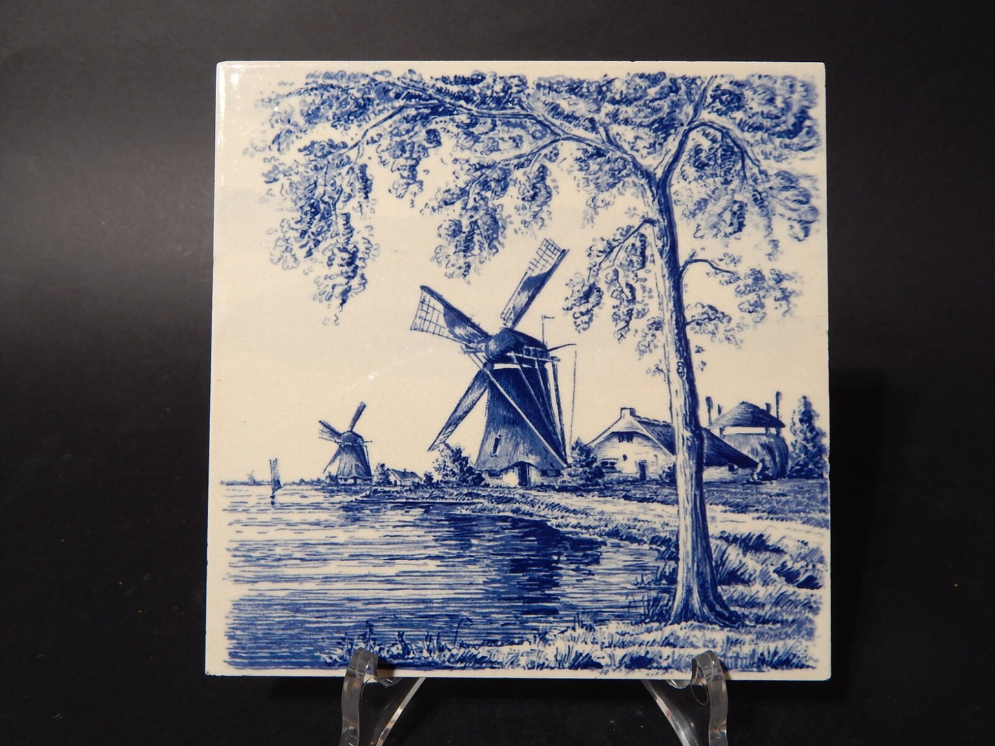 VINTAGE AUTENTICA PIASTRELLA MATTONELLA PORCELLANA DELFTS BLAUW BIANCO BLU