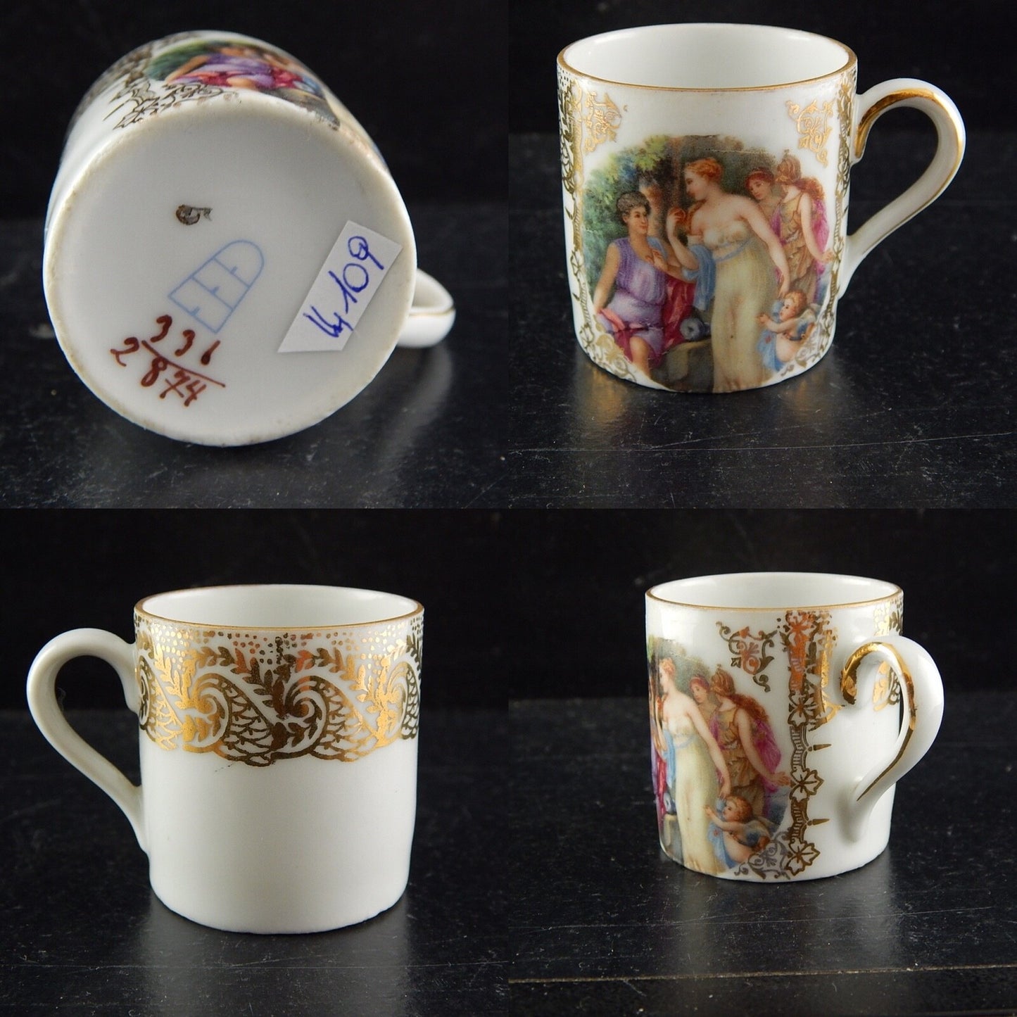 ANTICA TAZZINA MINIATURA PORCELLANA IMPERO MARCHIO VIENNA NUMERATA COLLEZIONE