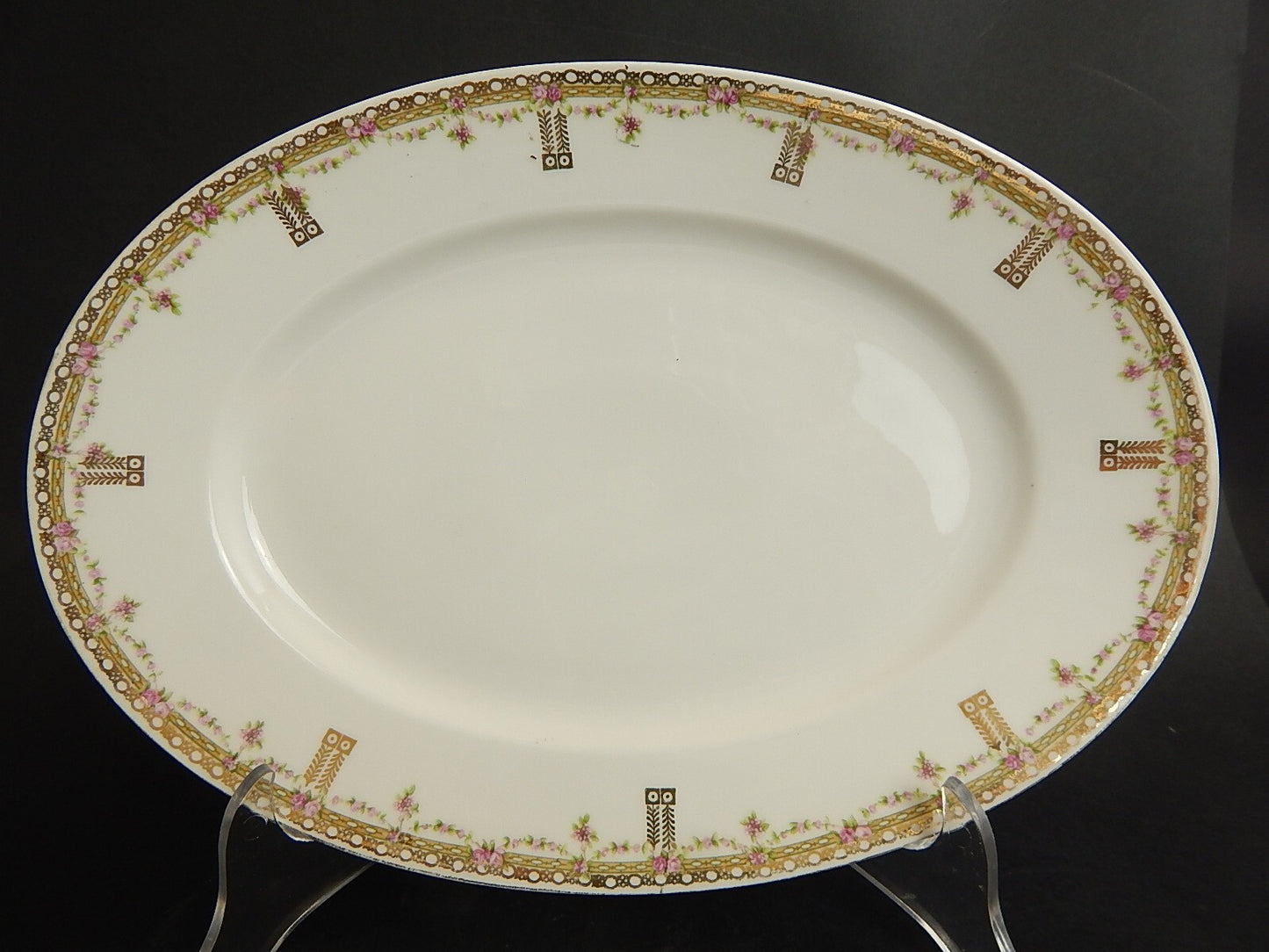 ANTICA RARO VASSOIO PORCELLANA GINORI LIBERTY GHIRLANDE DI ROSE ORO ZECCHINO