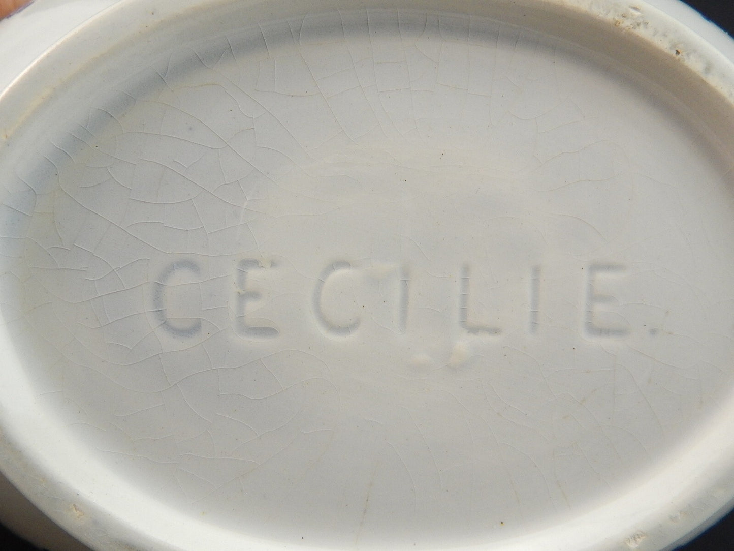 ANTICA ART DECO ZUPPIERA LEGUMIERA SEMI PORCELLANA CECILIE BIANCA E BLU