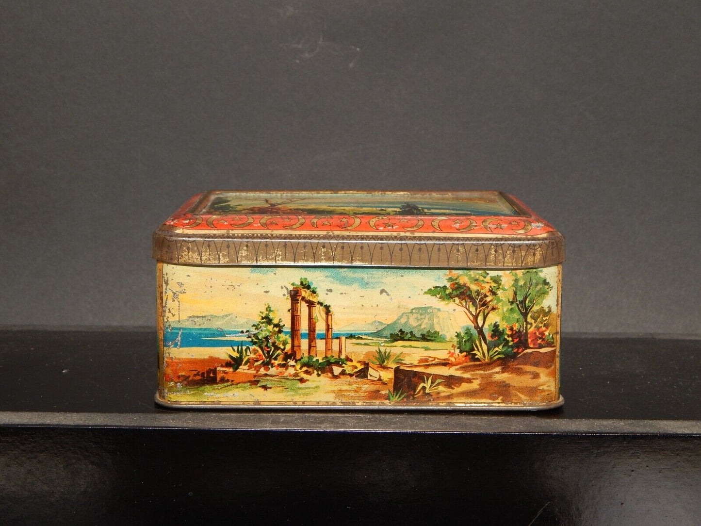 COLLEZIONE ANTICA SCATOLA COFANETTO DI LATTA OLIBET BISCUITS GOLFO DI NAPOLI